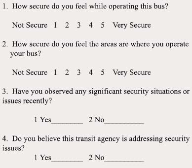 Transit Operator Security Perception 
Questionnaire