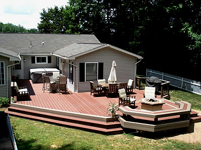 Deck Pictures - Composite Deck with Benches Fire Pit and Hot Tub