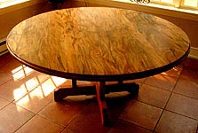 Spalted silver maple table with trestle cherry base, hand built