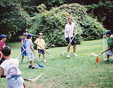 Campers playing hockey