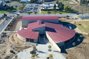 Aerial Photo showing the complexity of this roofing project