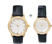 Cross Timepieces: Chicago - Gold-Plated
with Engraved Silver Dial, Croc-Embossed Black Leather Strap. 38MM