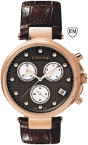 Cross Timepieces: Men's Milan Chronograph: Rose Gold-Plated with
Engraved Brown Dial, Mother-Of-Pearl Sub Dials, Calendar, Croc-Embossed Leather Strap, Screw Back.  40MM