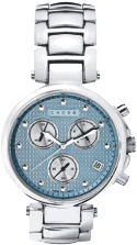 Cross Watches: Men's Milan Chronograph - 
Stainless Steel Case with Engraved Light Blue Dial, Metallic Sub-Dials, Calendar, Stainless Steel Link
Bracelet, Screw Back. 40MM